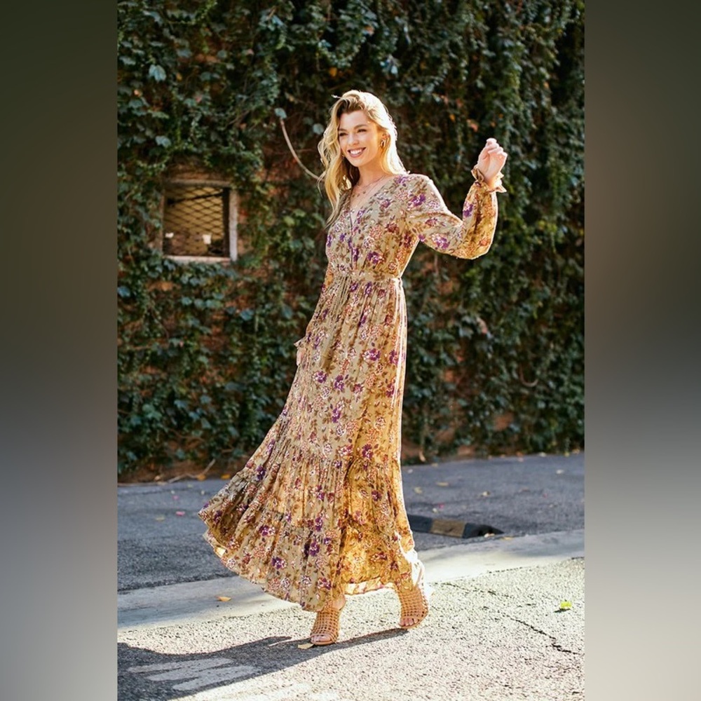 Sweet lemon Floral Long Sleeve Maxi Dress Boho